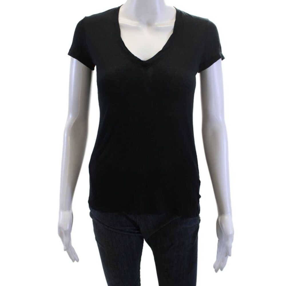 Firth Womens Black V-Neck Short Sleeve Basic T-Shirt Modal Cashmere Size M